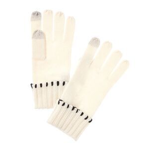 Bruno Magli Whipstitch Cuffed Cashmere Gloves, White